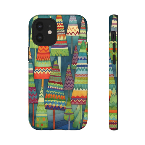 Knitted Christmas Trees - Impact Resistant Phone Case iPhone 12 Mini Glossy